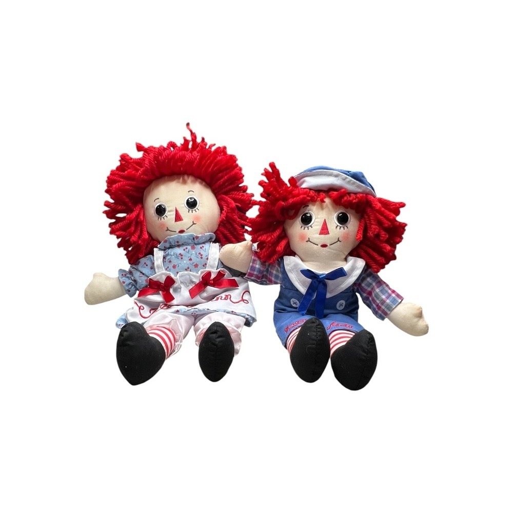 Aurora World Raggedy Ann and Andy Plush Doll Set Red Yarn Hair - 2014 - 8 inch